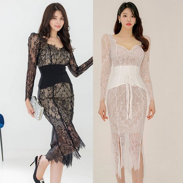 Korea style Fashion Lace Split dress