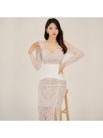 Korea style Fashion Lace Split dress 