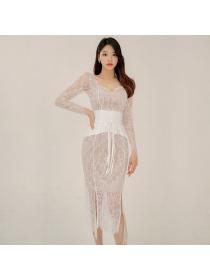 Korea style Fashion Lace Split dress 