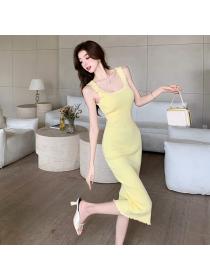 Korea style Yellow Knitting Dress for women