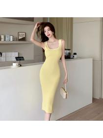 Korea style Yellow Knitting Dress for women