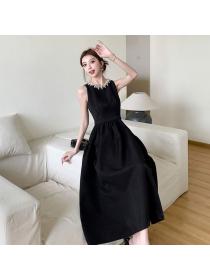 Korea style Luxury Round collar Sleeveless dress