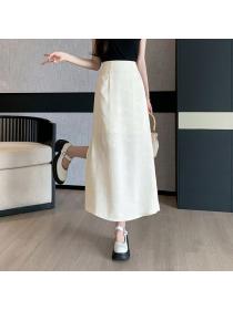 Vintage style Summer Fashion Satin Long skirt 