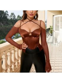 Outlet hot style Summer Sexy Lantern sleeve Halter Top 
