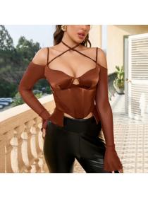 Outlet hot style Summer Sexy Lantern sleeve Halter Top 