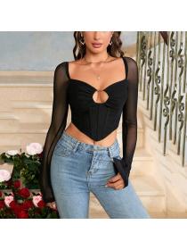 Outlet hot style Summer Sexy Corset Long sleeve Cutout Top
