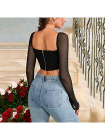 Outlet hot style Summer Sexy Corset Long sleeve Cutout Top