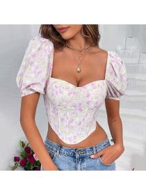 Outlet hot style Summer Sexy Corset Floral Short sleeve T-shirt