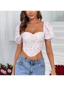 Outlet hot style Summer Sexy Corset Floral Short sleeve T-shirt