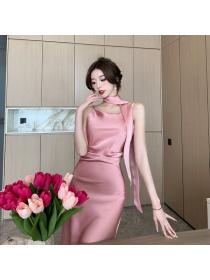 Korea style Sexy Backless Halter neck dress 