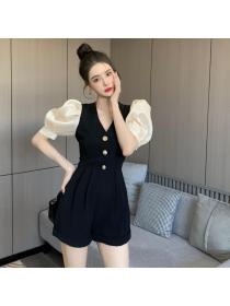 Korea style Elegant Puff sleeve Jumpsuit