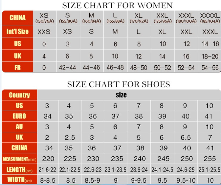 Us Size Chart To China